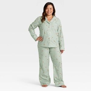 Women's Gingerbread Striped Flannel Pajama Set - Wondershop™ Cream XXL